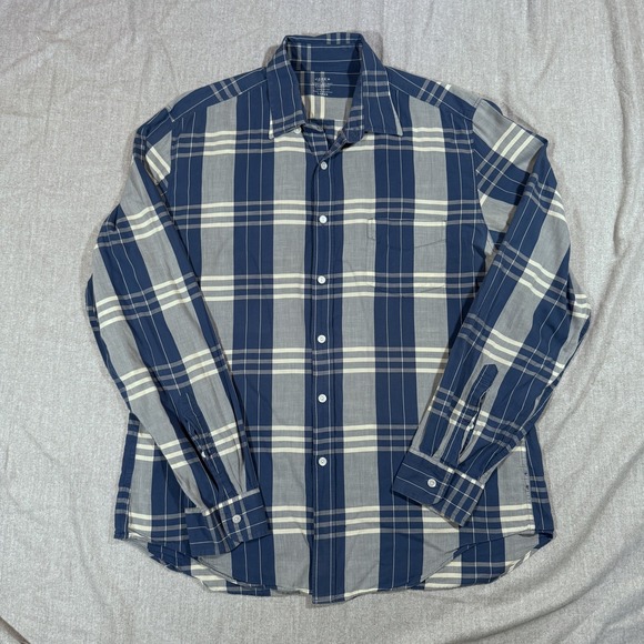 J. Crew Other - J Crew Shirt Mens Large Blue Gray Plaid Lightweight Chambray‎ Button Up Casual
